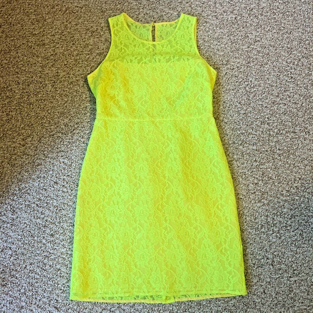 J Crew Womens Lace Cocktail Dress Size 10 Sleeveless Chartreuse Neon Highlighter